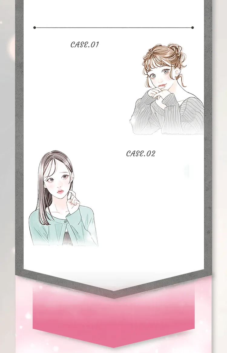 CASE.01右側とCASE.02左側に人物イラストを配置した説明パネル