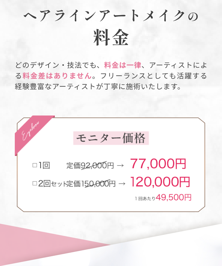リップアートメイクの料金