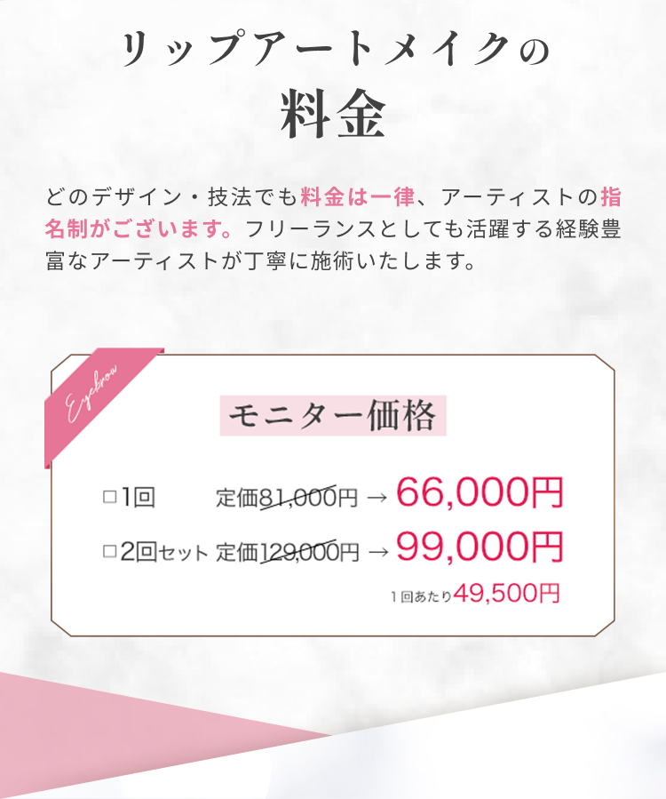 リップアートメイクの料金